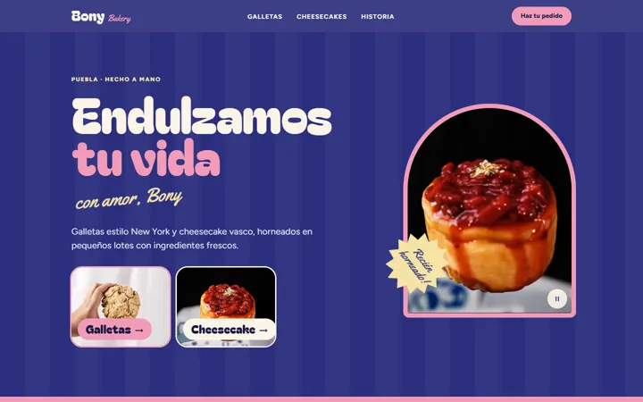 Portada del sitio web de Bony Bakery en escritorio: endulzamos tu vida