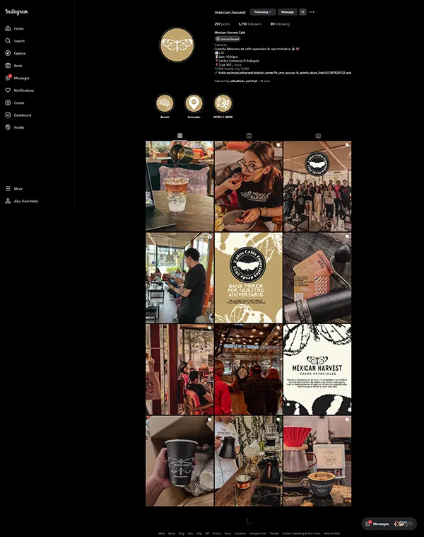 Perfil de Instagram de Mexican Harvest