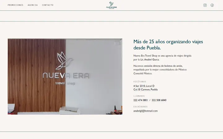 Sección de la agencia en la landing, con dirección y contacto