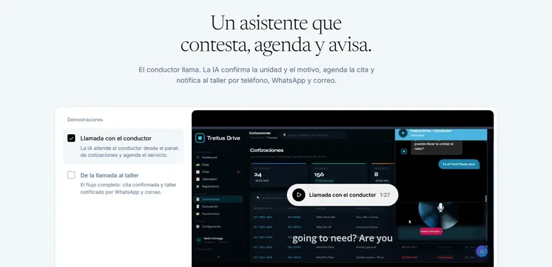 Sección del asistente de IA que contesta, agenda y avisa